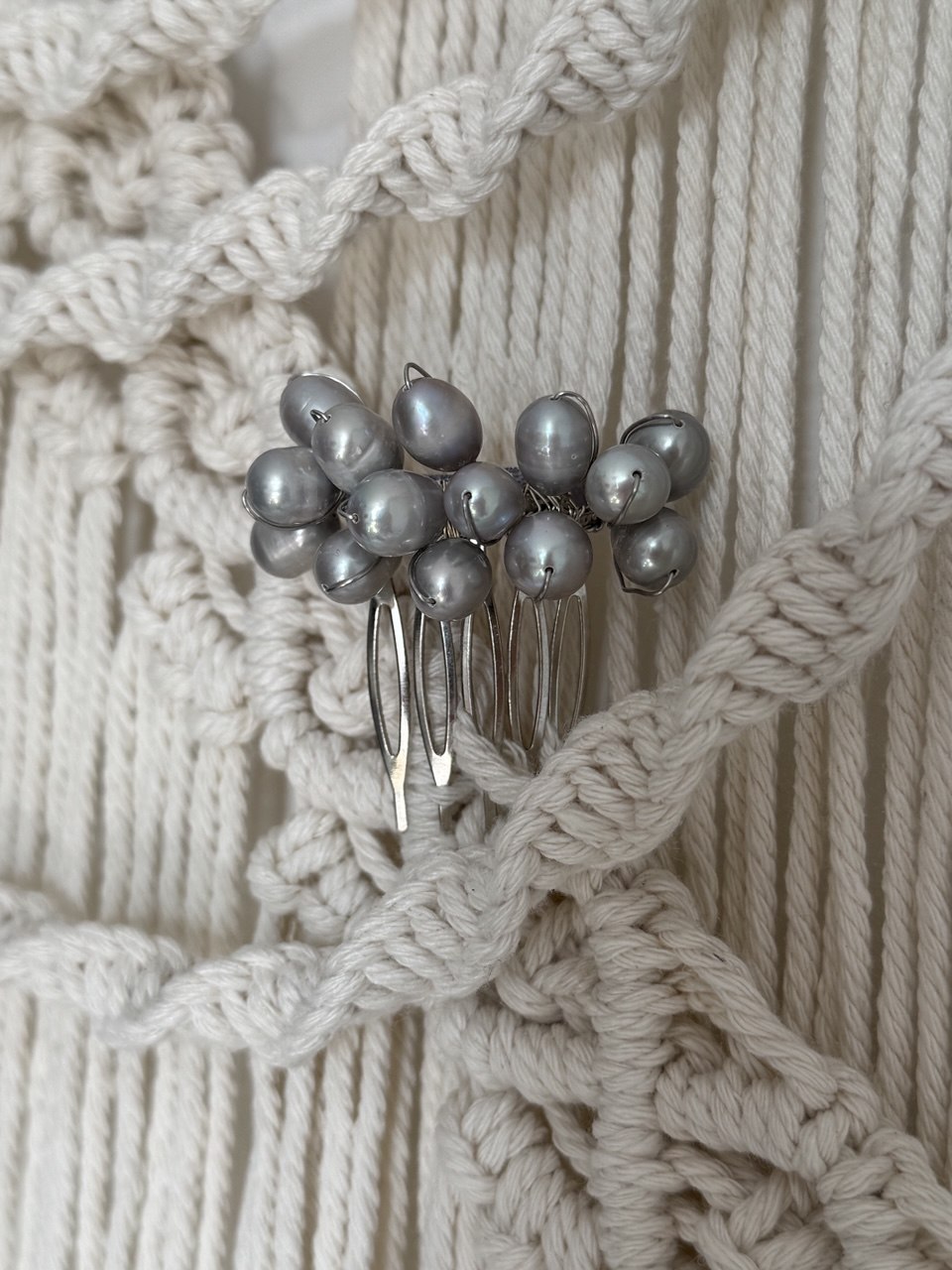 grey pearls in hair comb - Victoria's Accessories