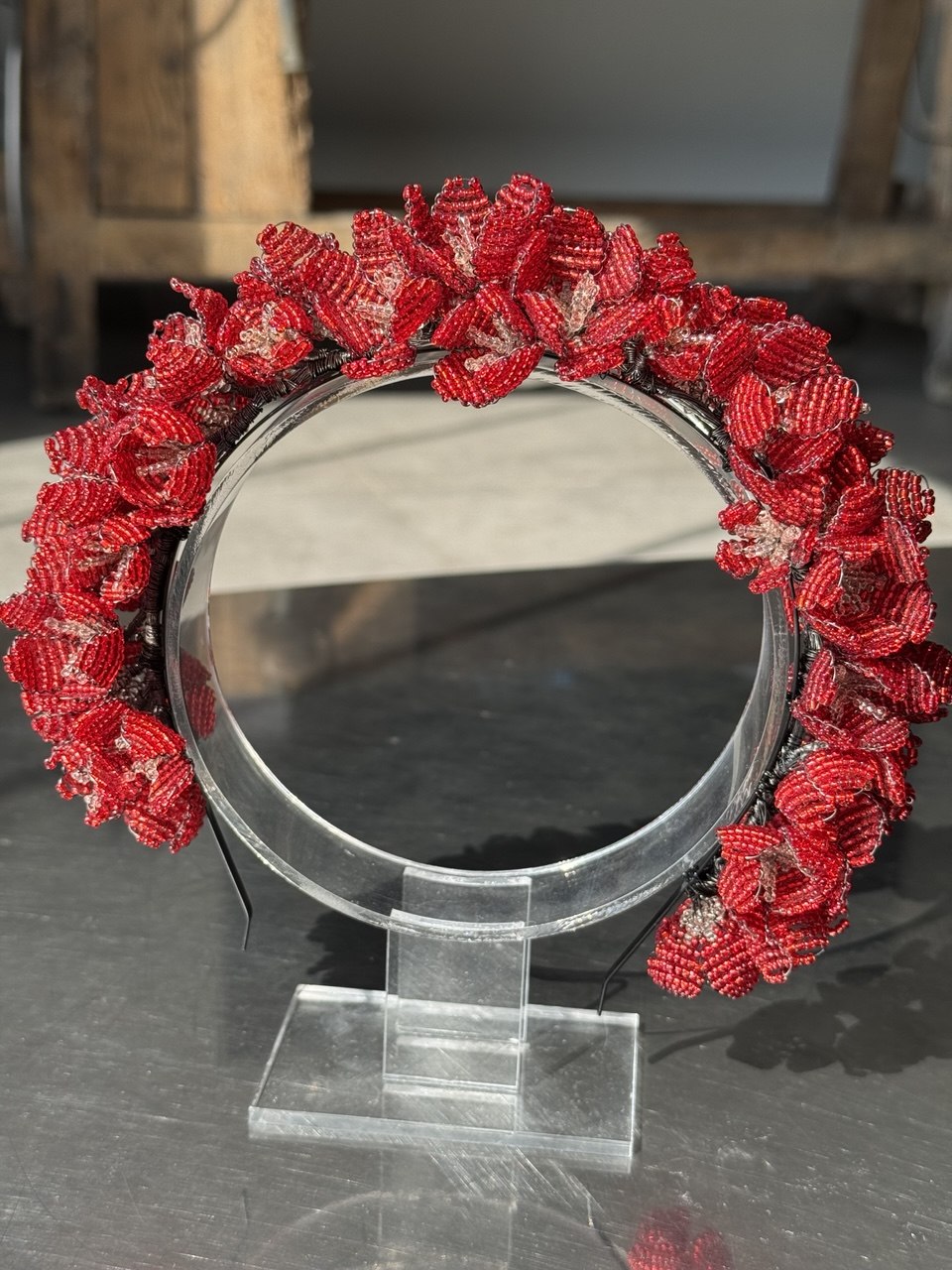 A red beaded floral headband - Liv headband